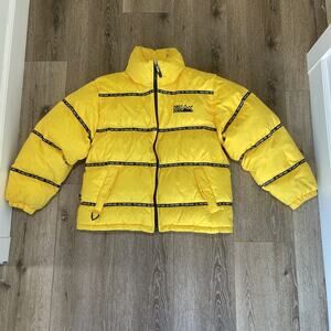 First Down Puffer Men M Jacket Duck Feather Down Y2K 90s HipHop Yellow Vtg Boxy